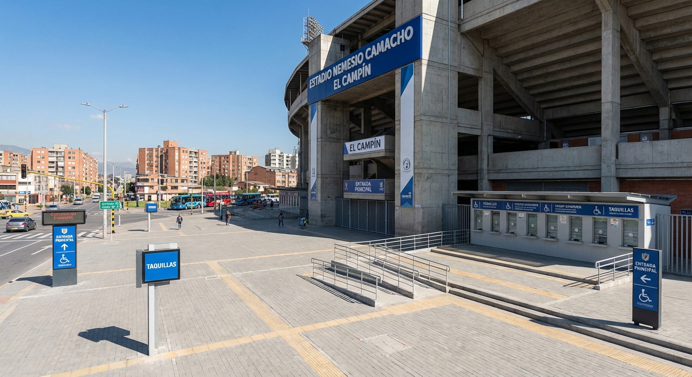 Entrada principal del Estadio El Campín en Bogotá
